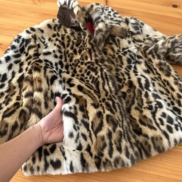 Express Coat Women S Y2K Vintage Leopard Faux Fur Jacket Glam Chic Statement - Picture 5 of 12